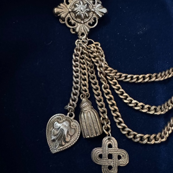 Vintage Gold and Red Vintage Brooch with Chains - Picture 2 of 5